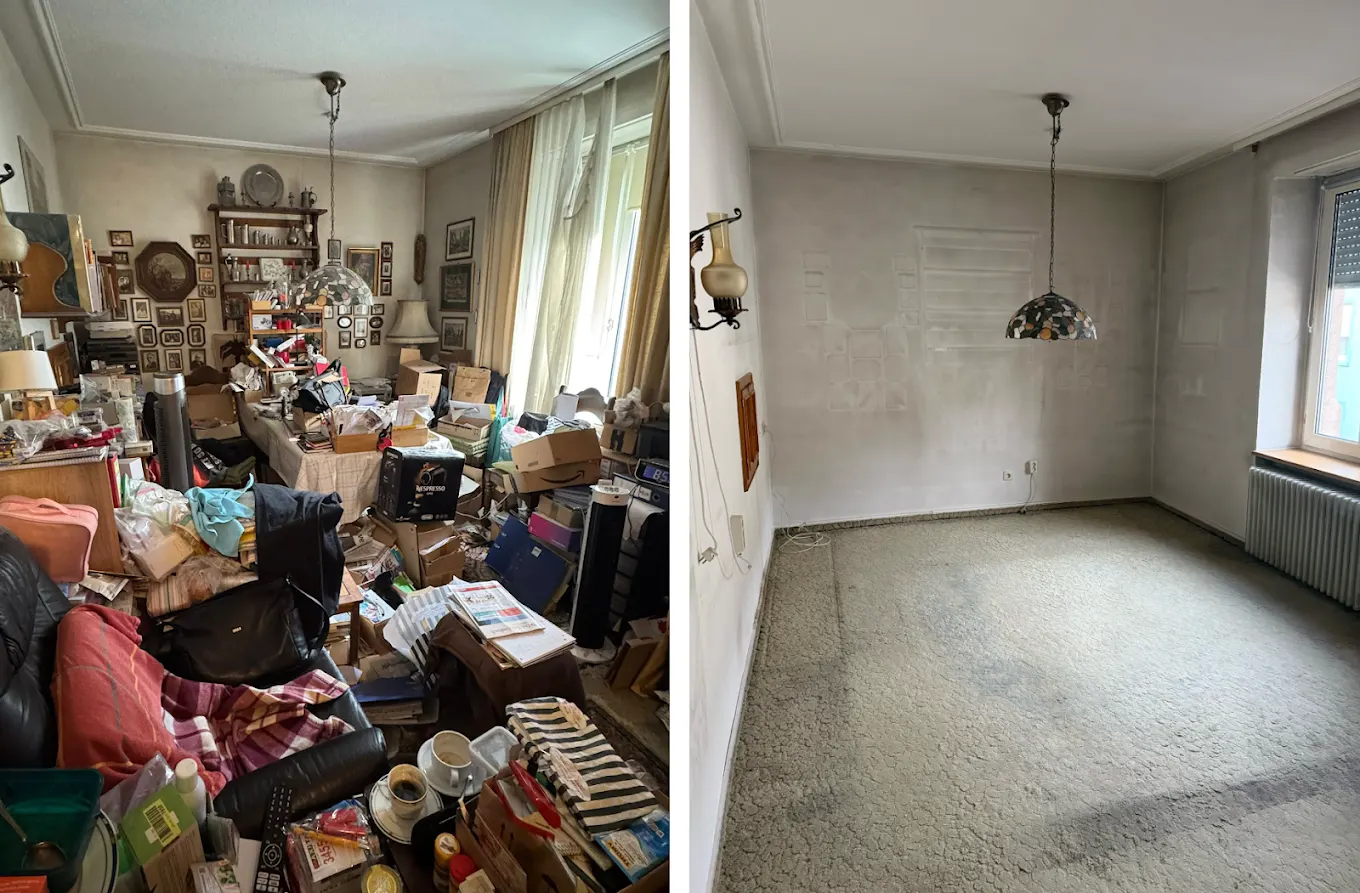 Vorher-Nachher-Ansicht einer Wohnung während einer Haushaltsauflösung